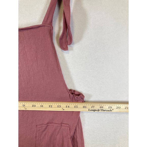 Coquette Vanilla Star Girls XL Dusty Rose Waffle Knit Tie Shoulder Overalls - Picture 6 of 8